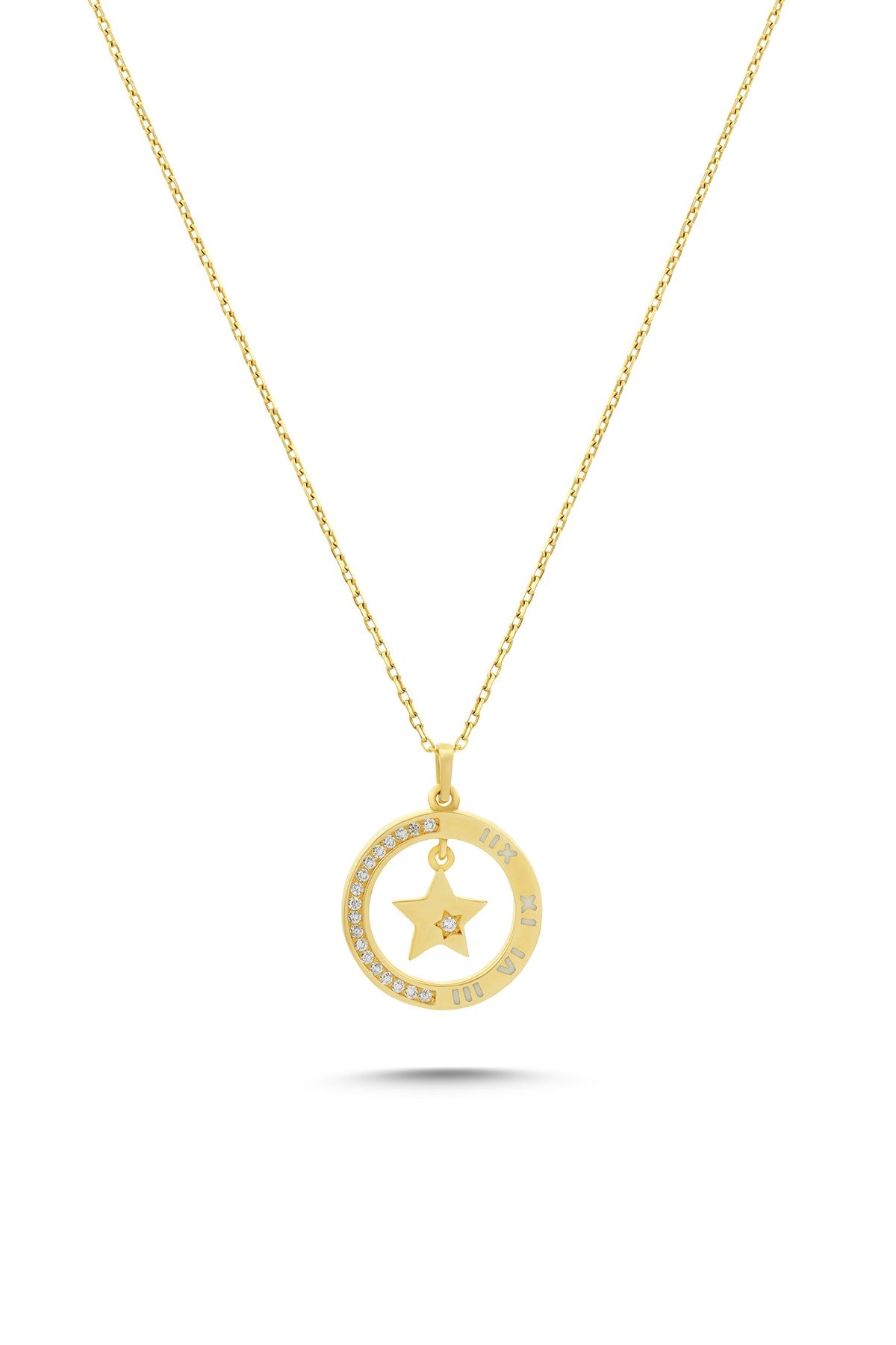 14K Stone-Set Star Detail Hoop Gold Necklace