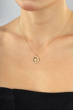 14K Stone-Set Star Detail Hoop Gold Necklace