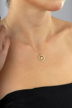 14K Stone-Set Star Detail Hoop Gold Necklace