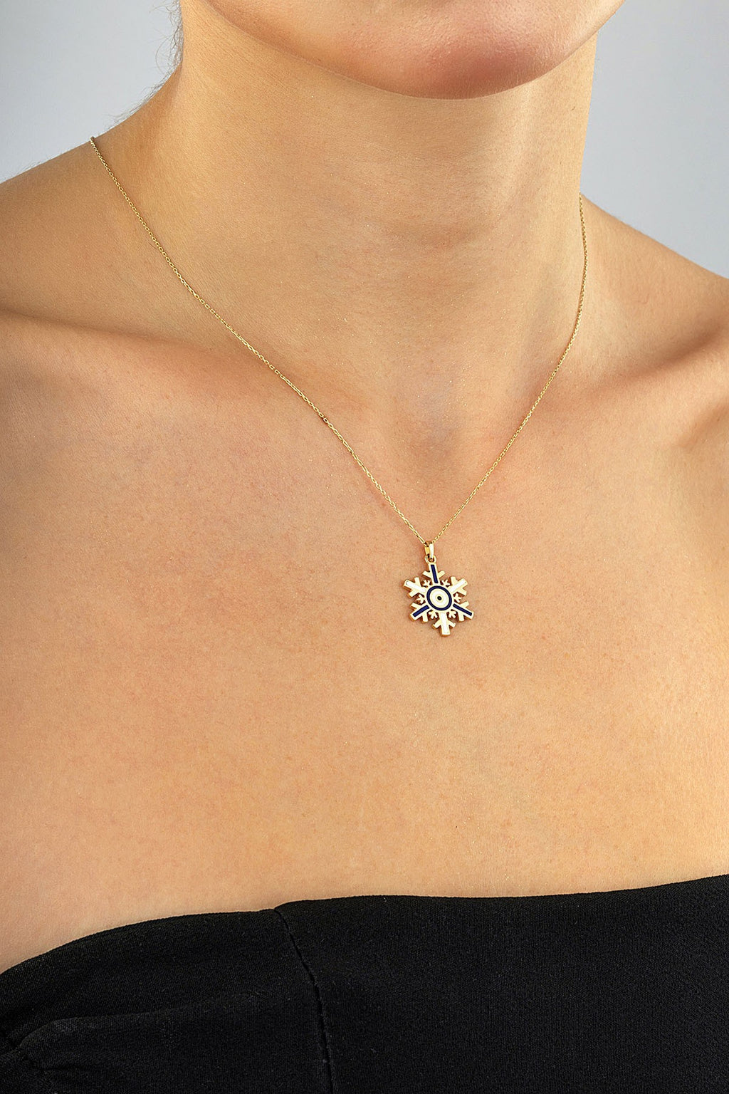 14K Black White Enamel Gold Necklace