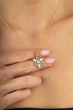 14K Black White Enamel Gold Necklace