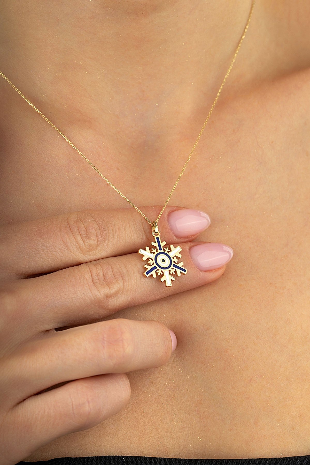 14K Black White Enamel Gold Necklace