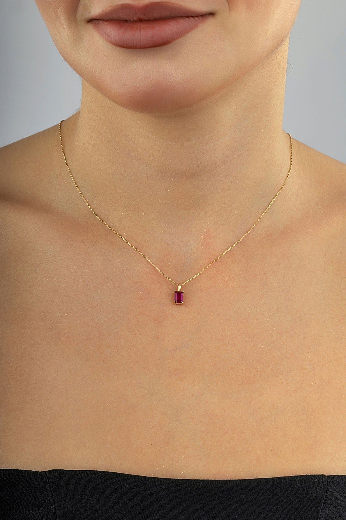 14K Purple Baguette Stone-Set Gold Necklace