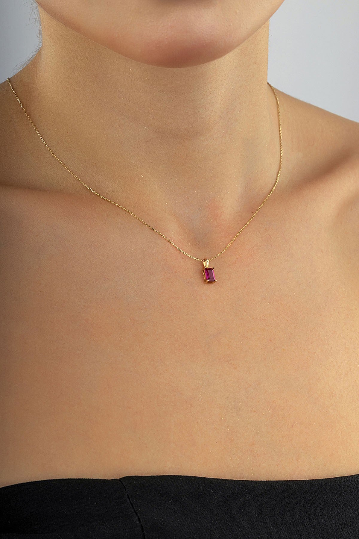 14K Purple Baguette Stone-Set Gold Necklace