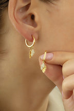 14K Stone-Set Leaf Gold Earrings
