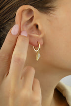 14K Stone-Set Leaf Gold Earrings