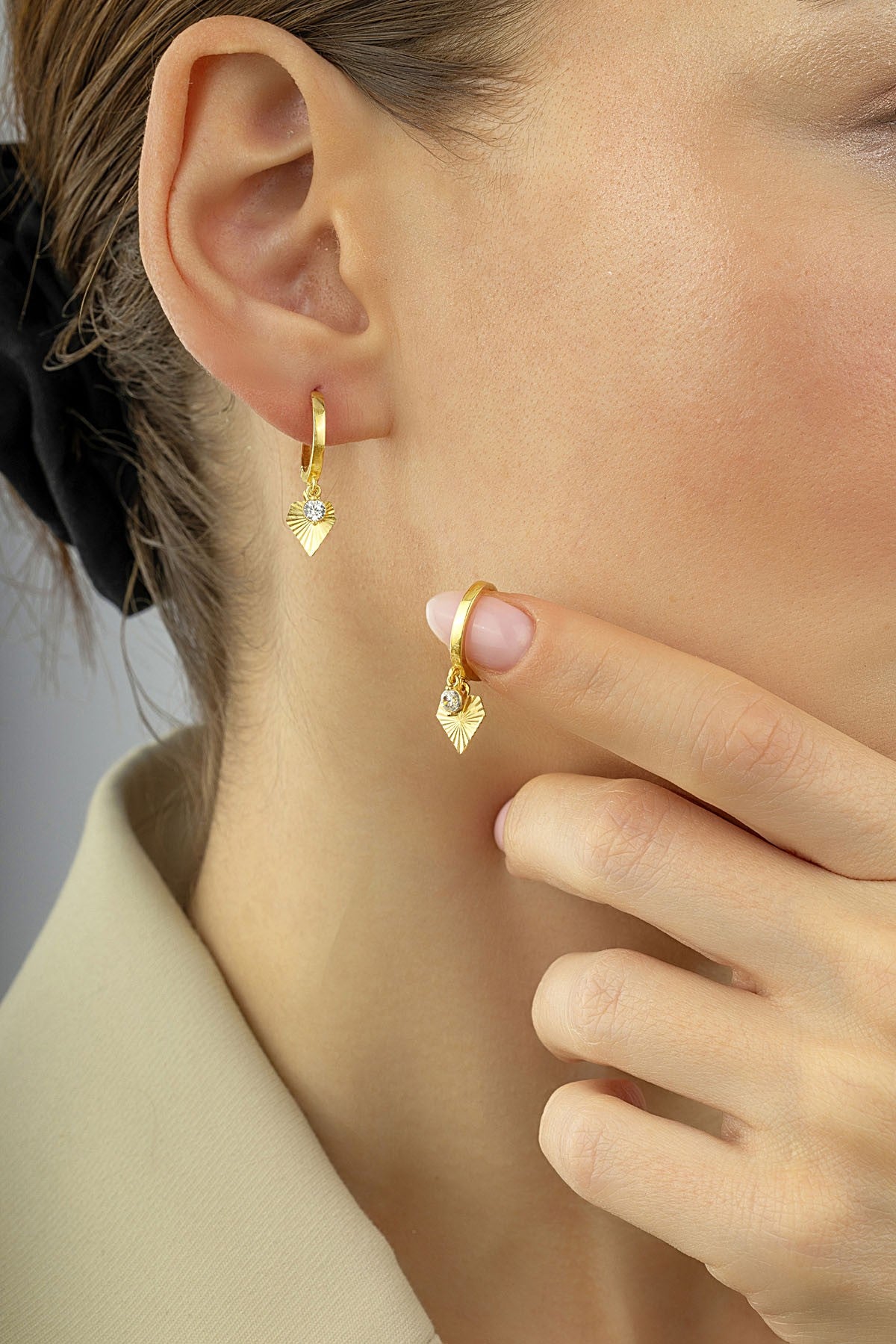 Stone-Set Drop Geometric Gold Earrings