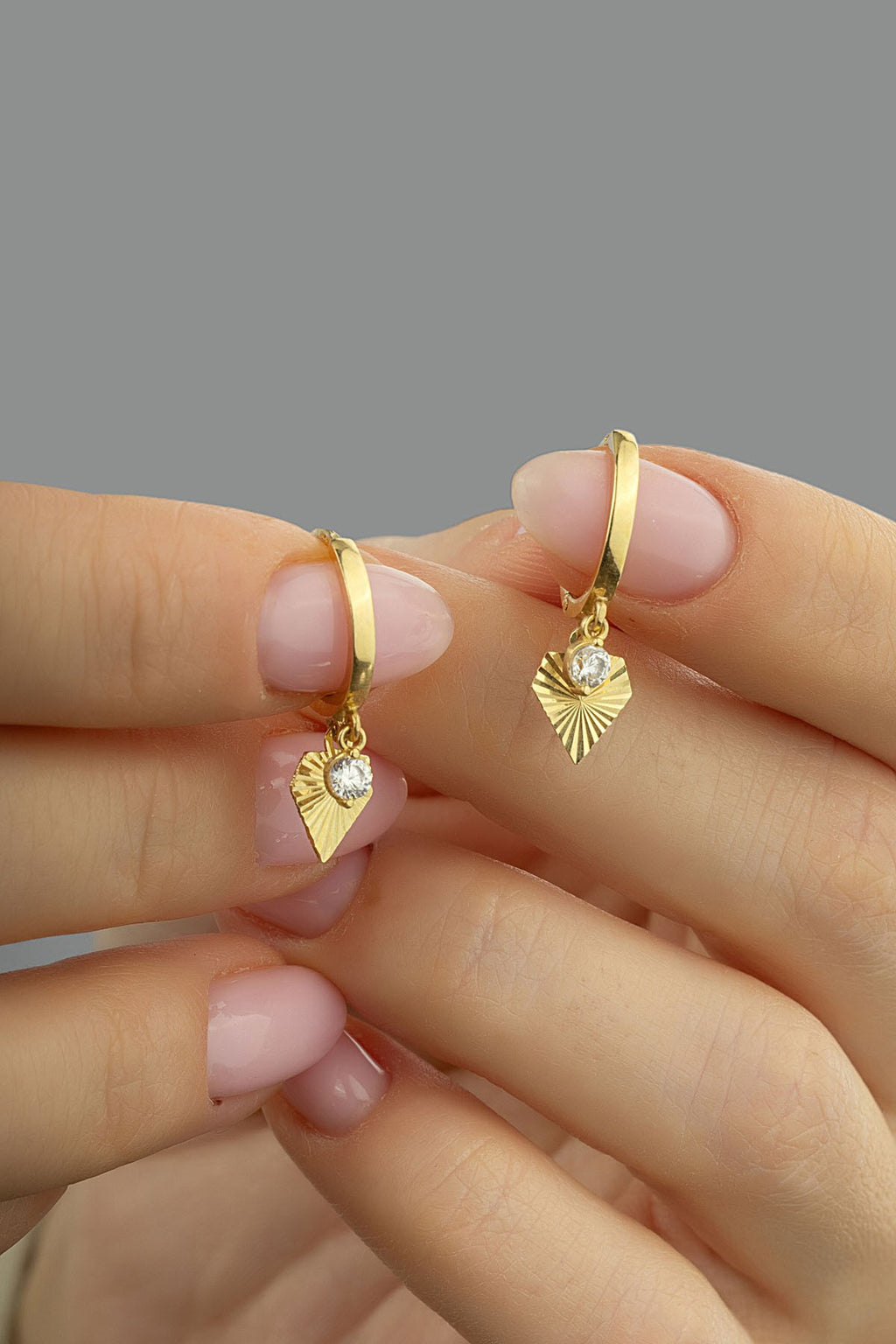 Stone-Set Drop Geometric Gold Earrings