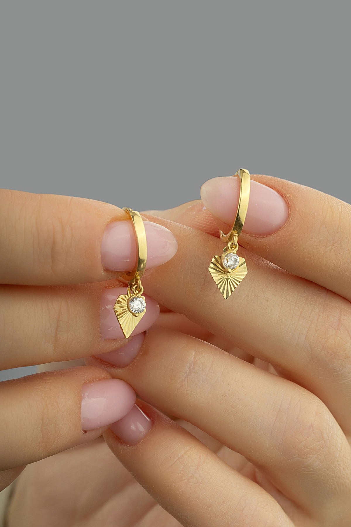 Stone-Set Drop Geometric Gold Earrings