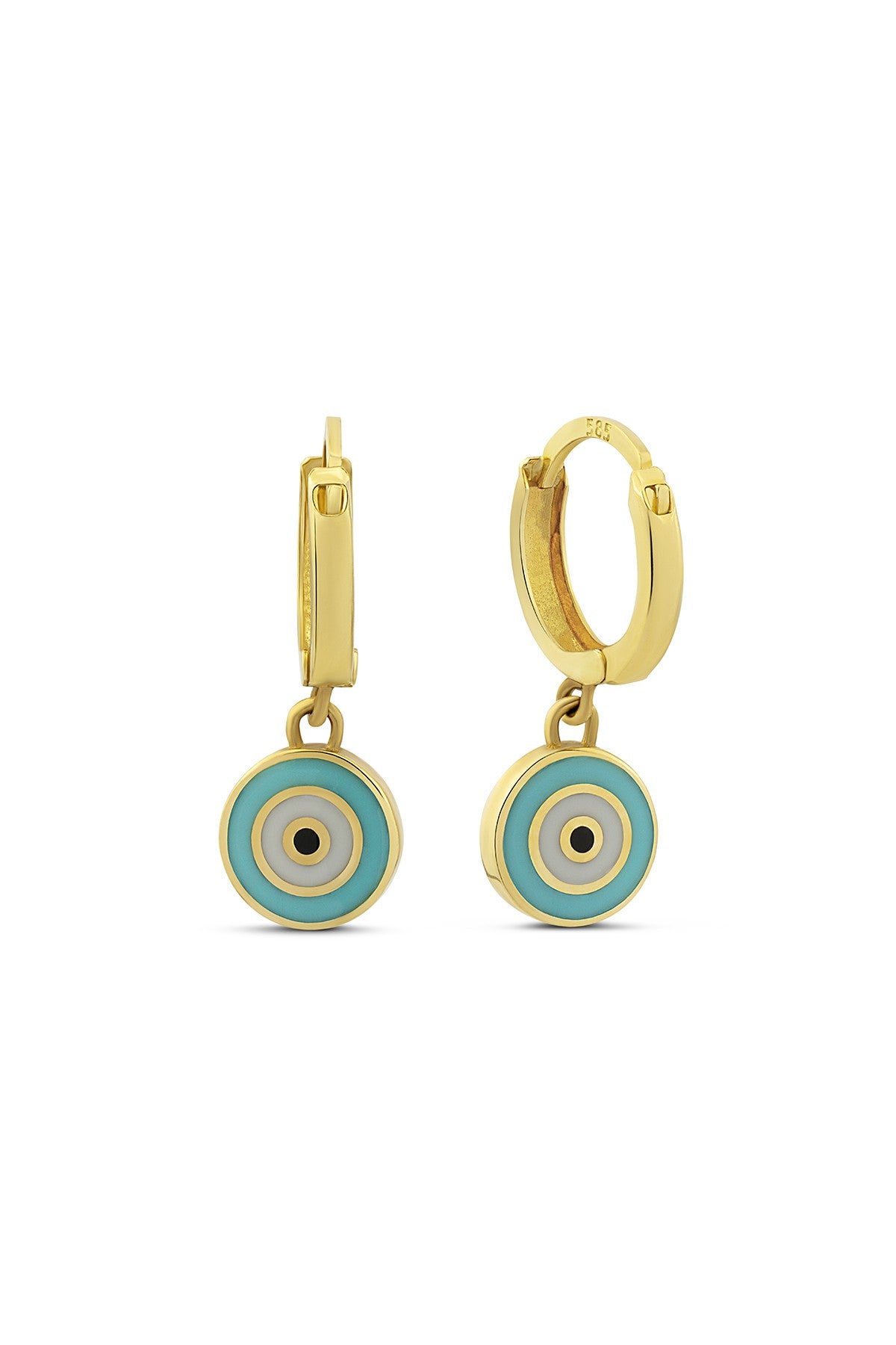 14K Drop Turquoise Evil Eye Gold Earrings