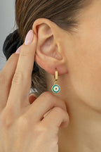 14K Drop Turquoise Evil Eye Gold Earrings