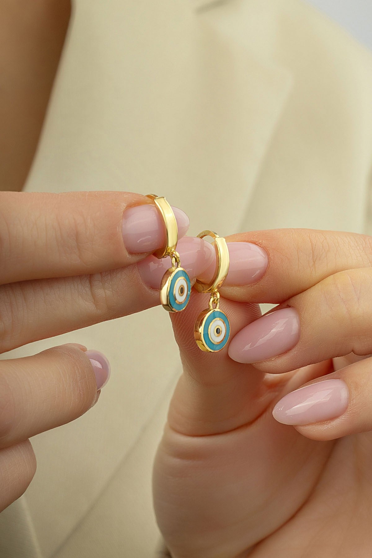 14K Drop Turquoise Evil Eye Gold Earrings
