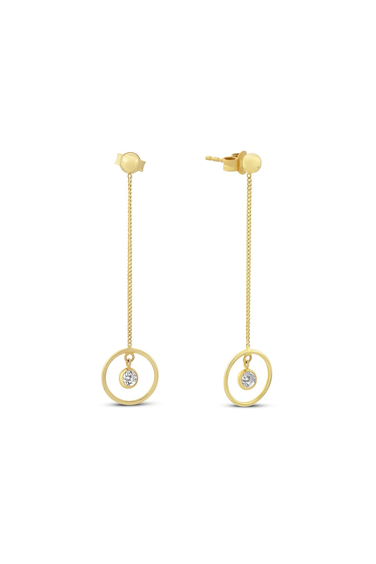 Stone-Set Drop Modern Gold Earrings