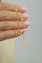 Stone-Set Drop Modern Gold Earrings