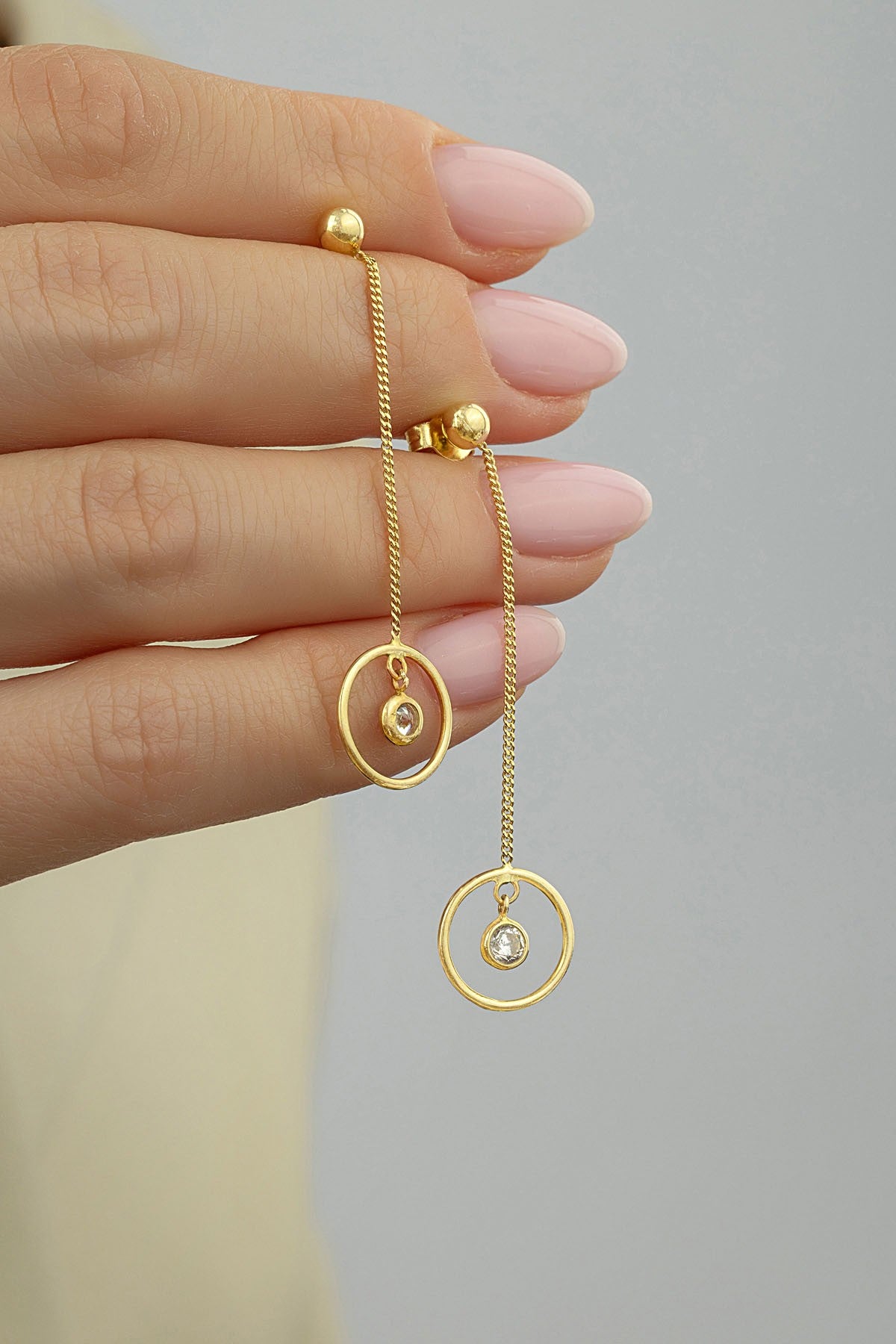 Stone-Set Drop Modern Gold Earrings