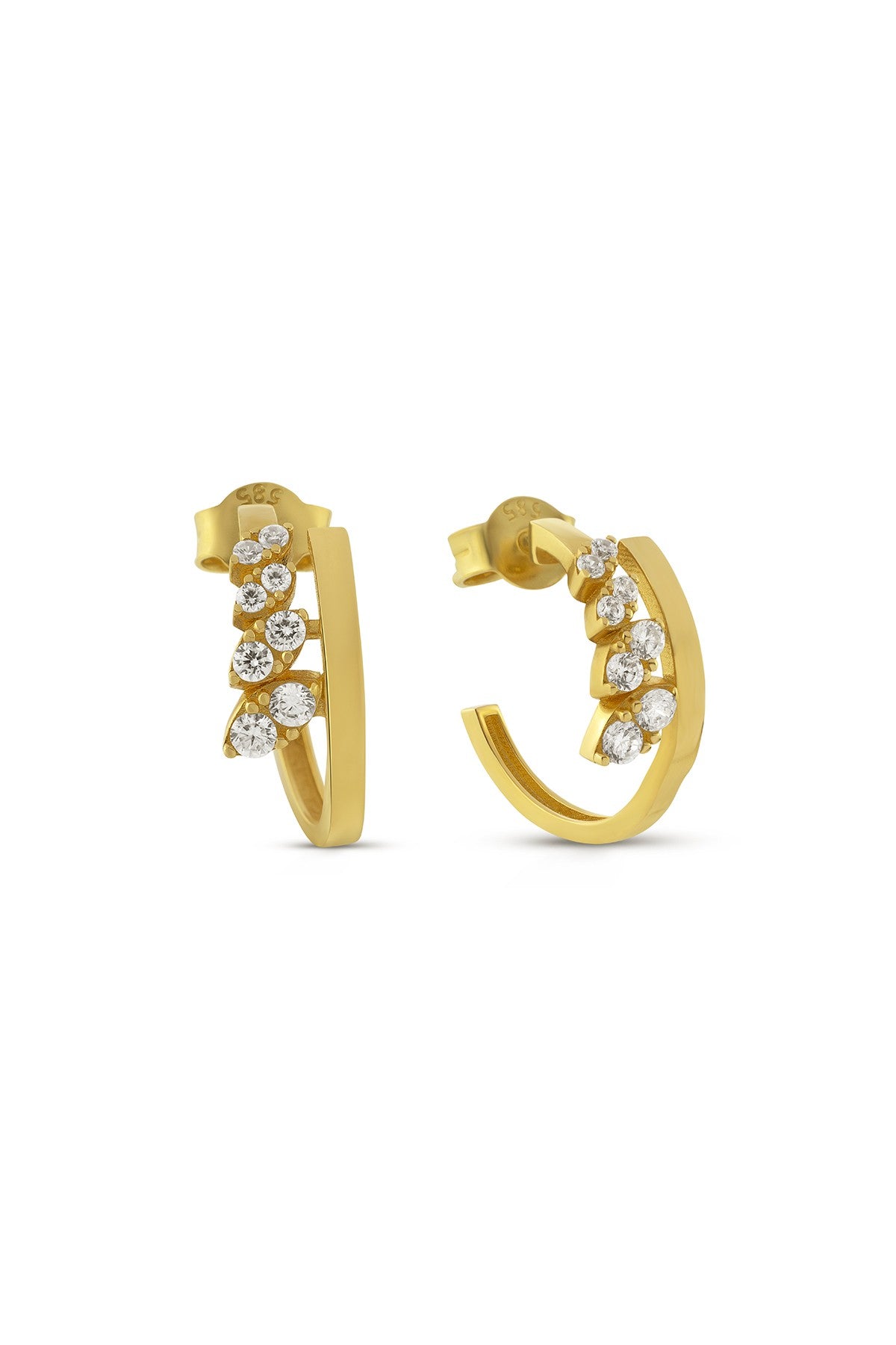 14K Stone-Set Modern Gold Earrings