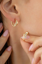 14K Stone-Set Modern Gold Earrings