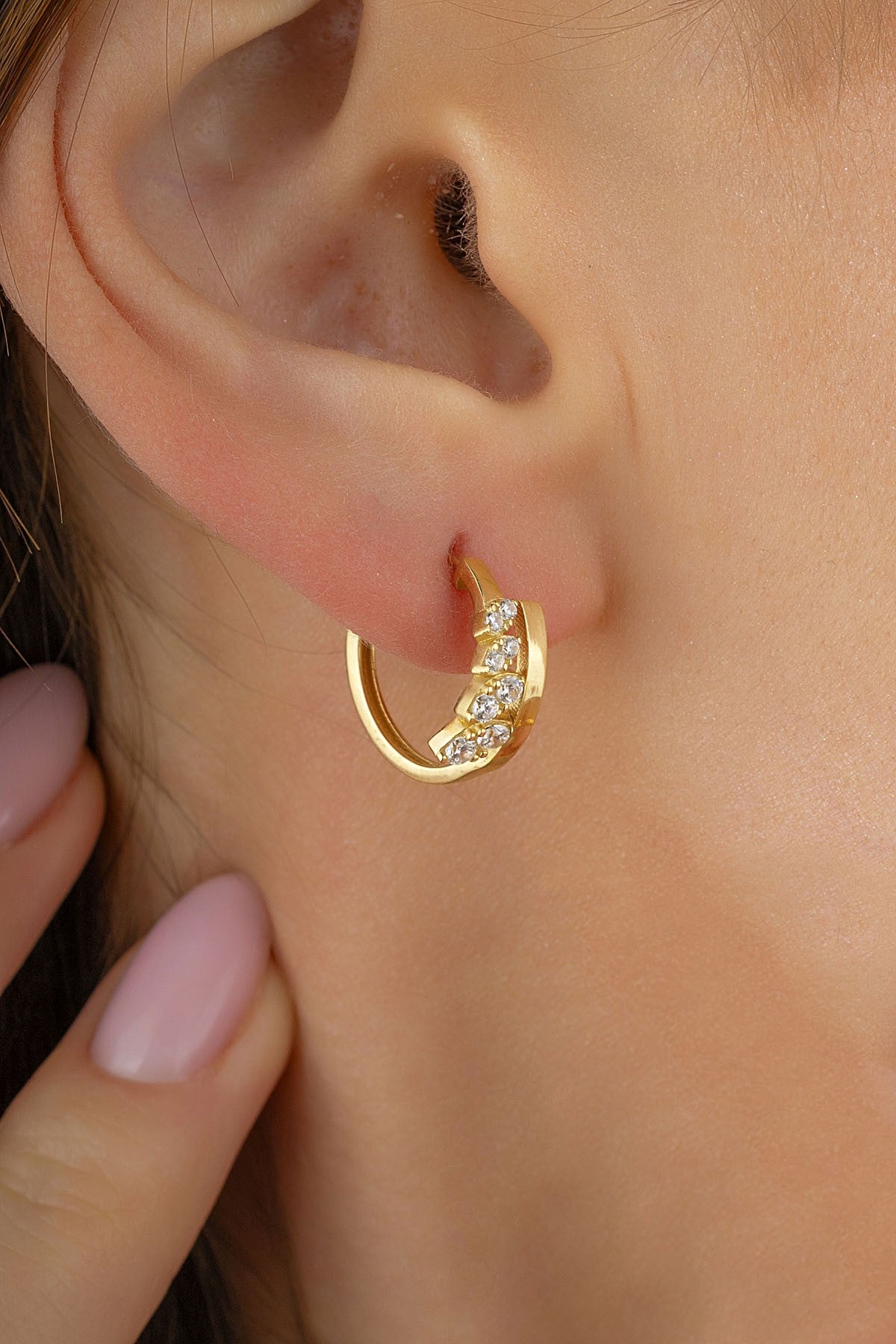14K Stone-Set Modern Gold Earrings