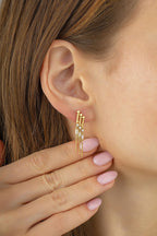 Triple Dangle Stone-Set Gold Earrings