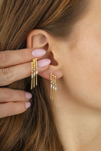 Triple Dangle Stone-Set Gold Earrings