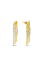 Triple Dangle Stone-Set Gold Earrings