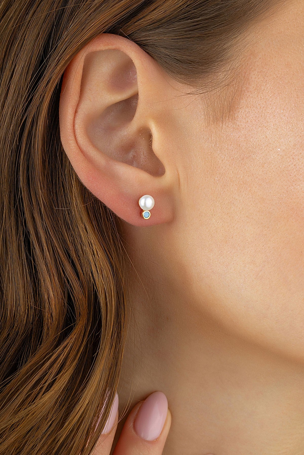 Pearl Stone-Set Gold Earrings