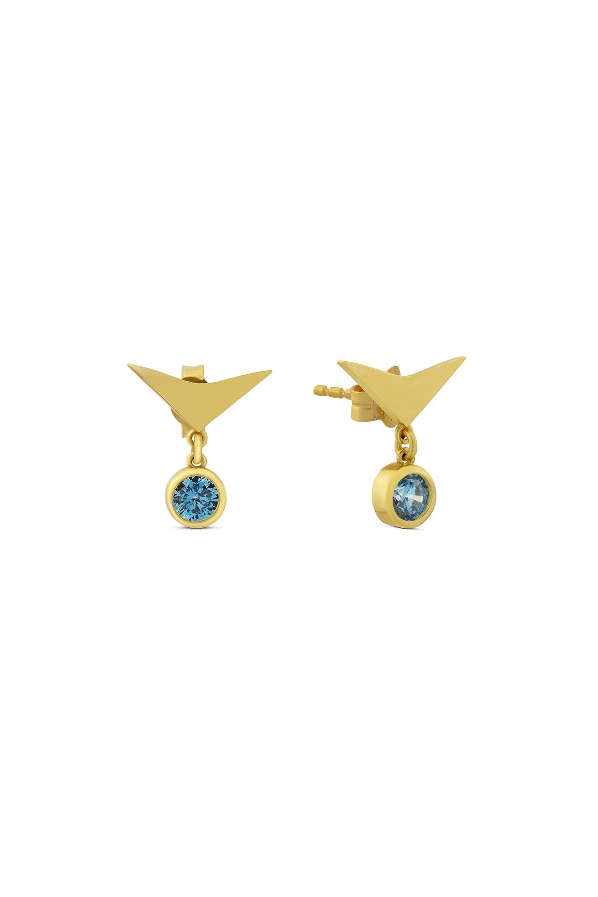Triangle Drop Blue Stone-Set Gold Earrings