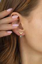 Triangle Drop Blue Stone-Set Gold Earrings