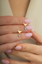 Triangle Drop Blue Stone-Set Gold Earrings