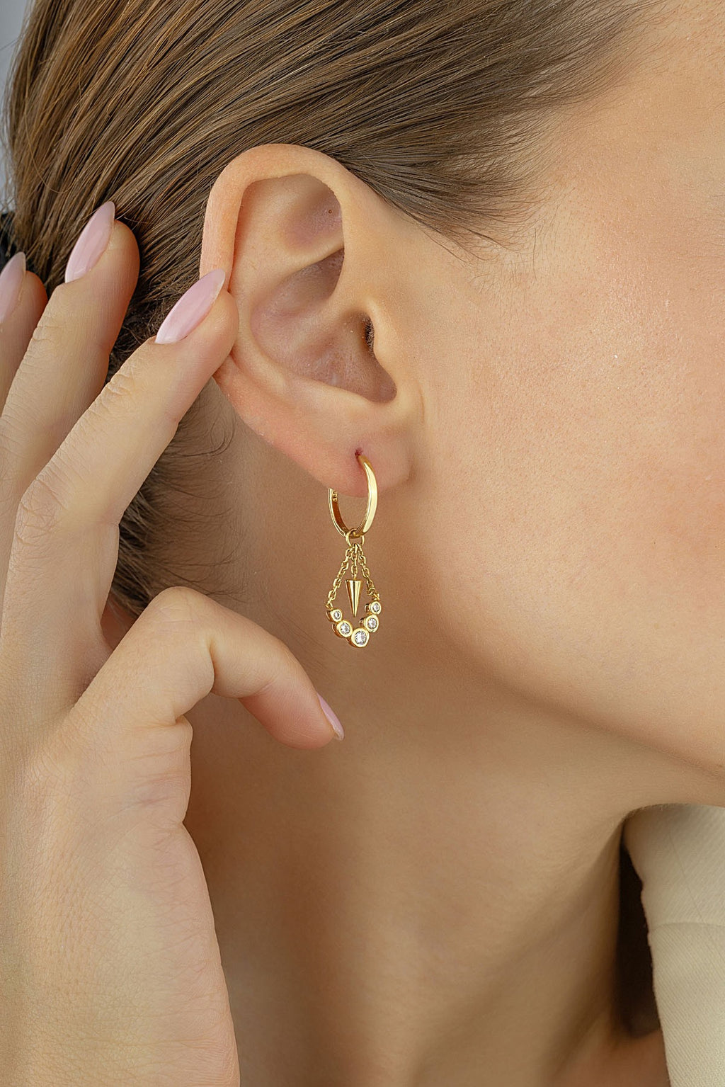 14K Dangle Stone-Set Gold Earrings