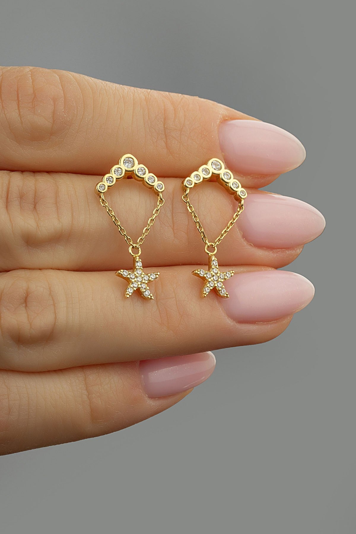 Dangle Stone-Set Star Gold Earrings