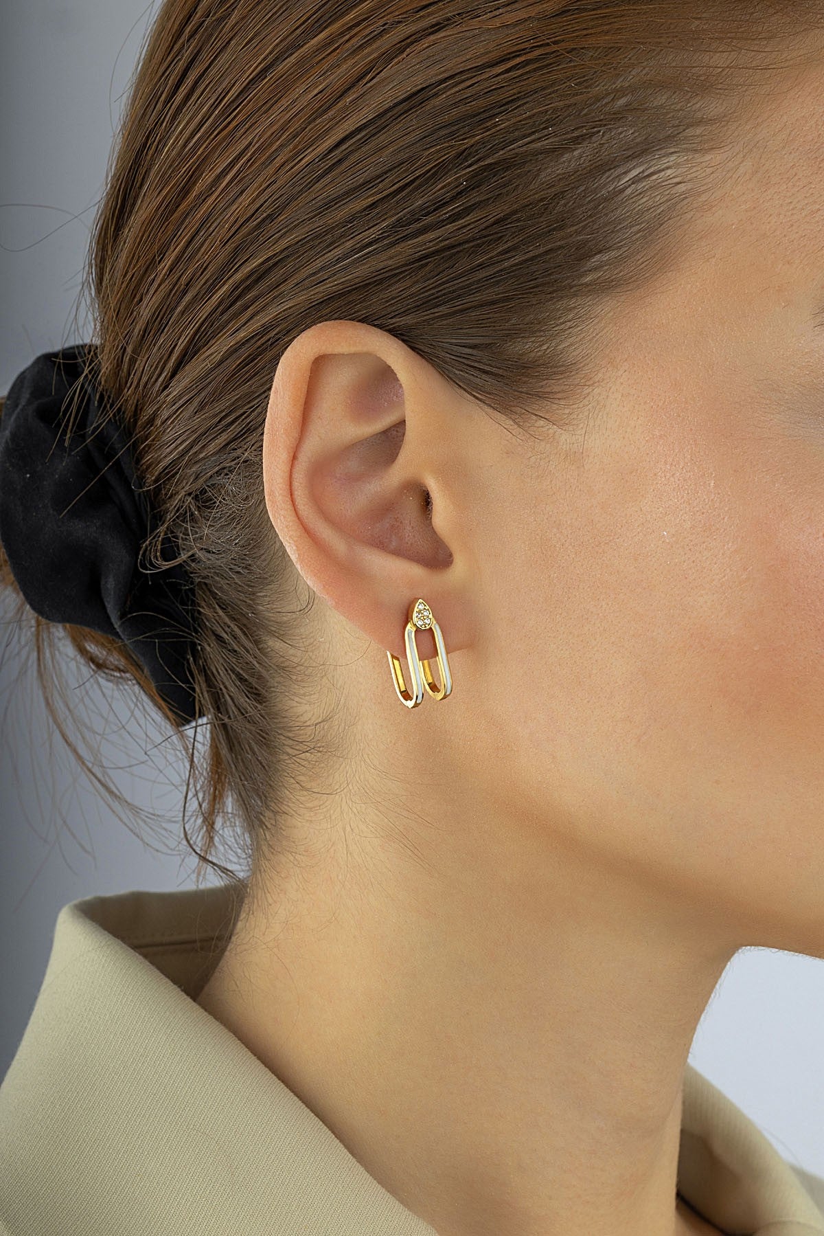 14K Stone-Set Gold Earrings Secondary image