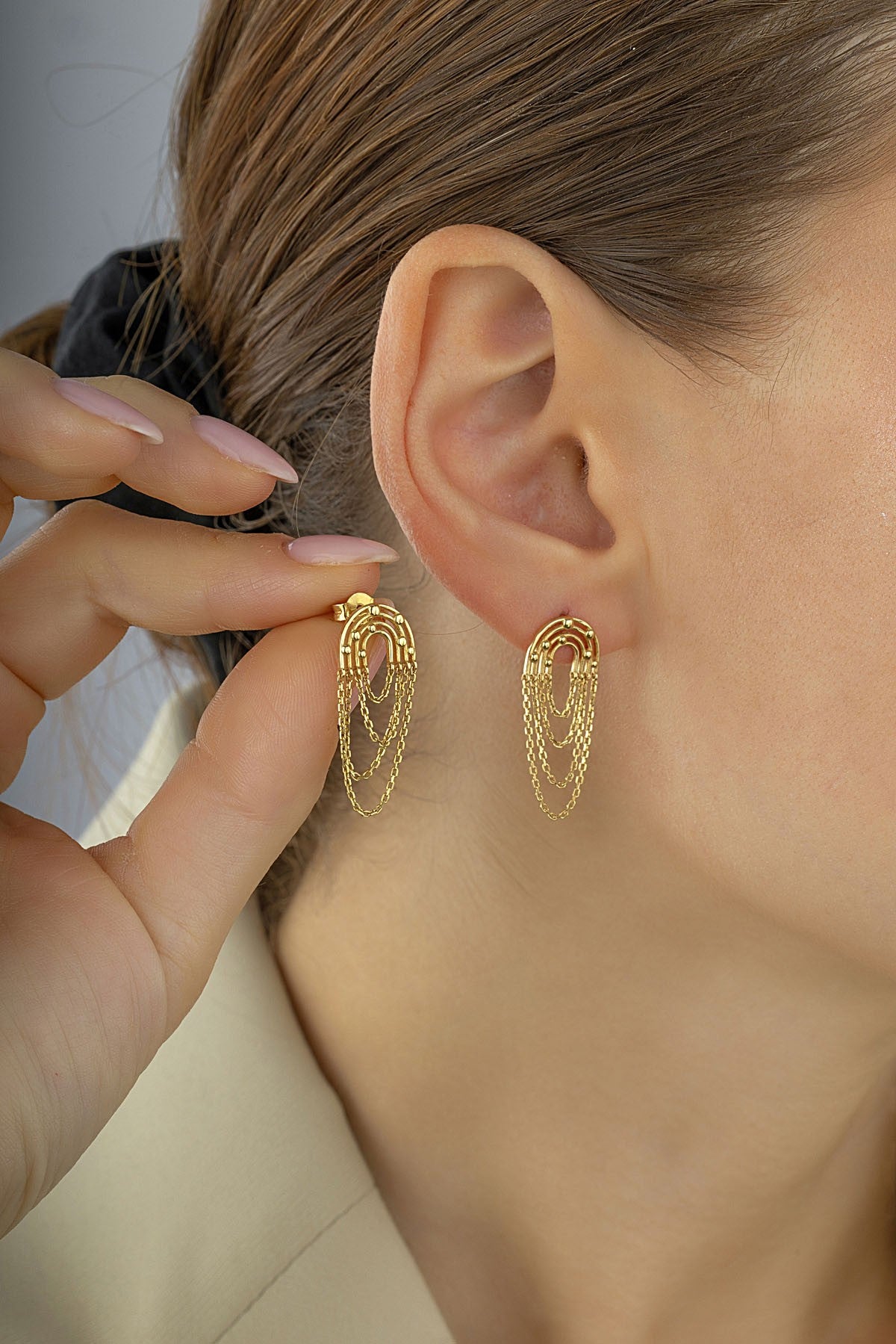 Interlocking Chain 14K Gold Earrings