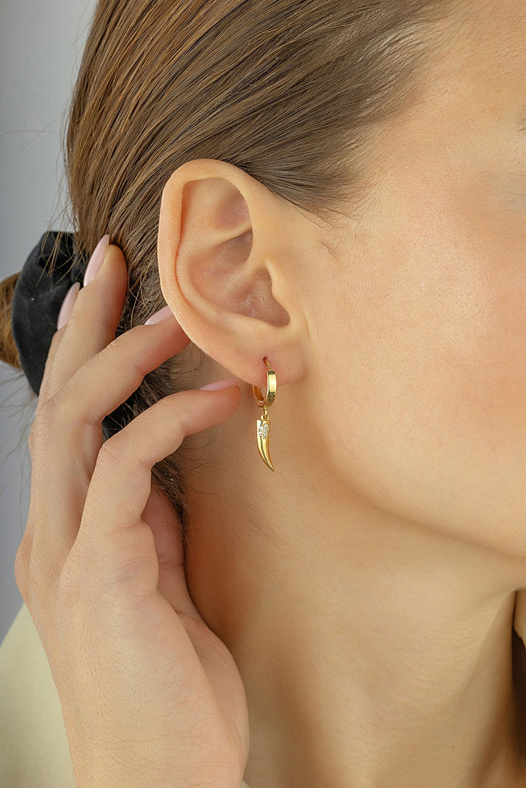 Ivory Motif Stone-Set Gold Earrings