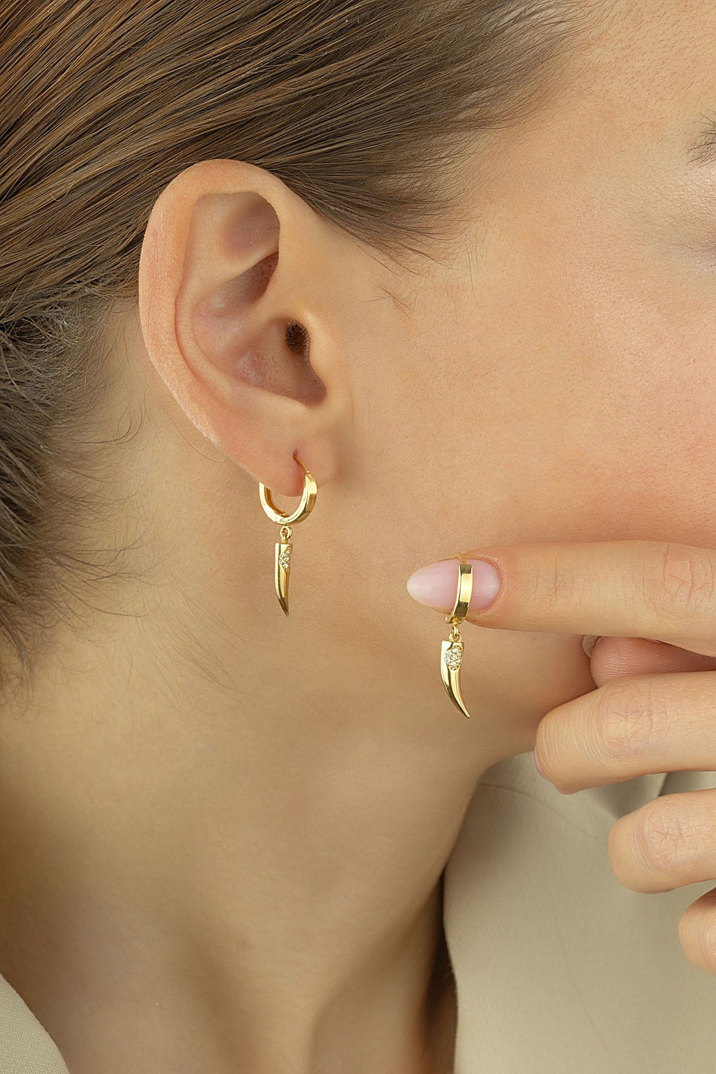 Ivory Motif Stone-Set Gold Earrings