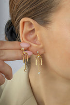 Stone-Set Dangle Gold Earrings