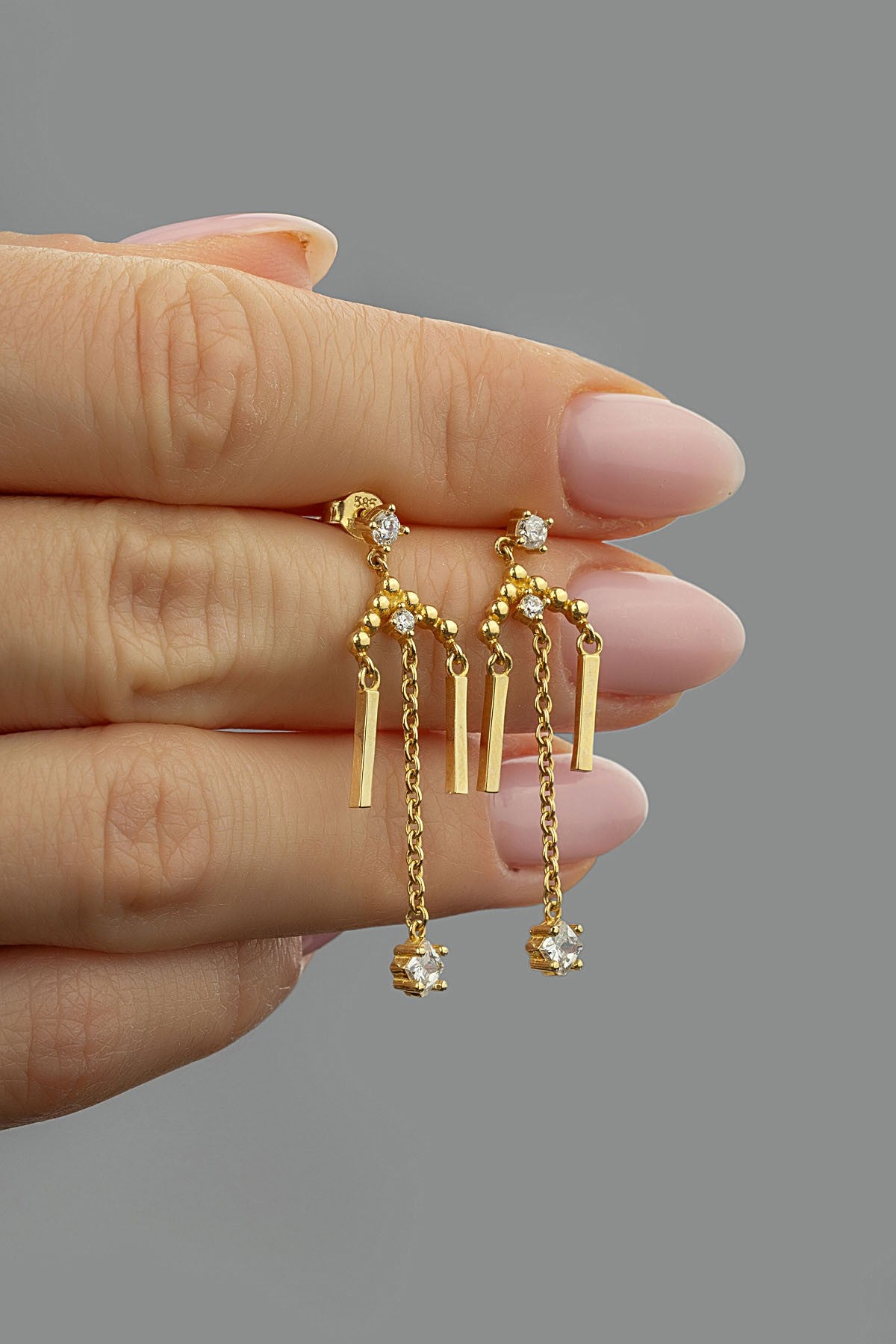 Stone-Set Dangle Gold Earrings