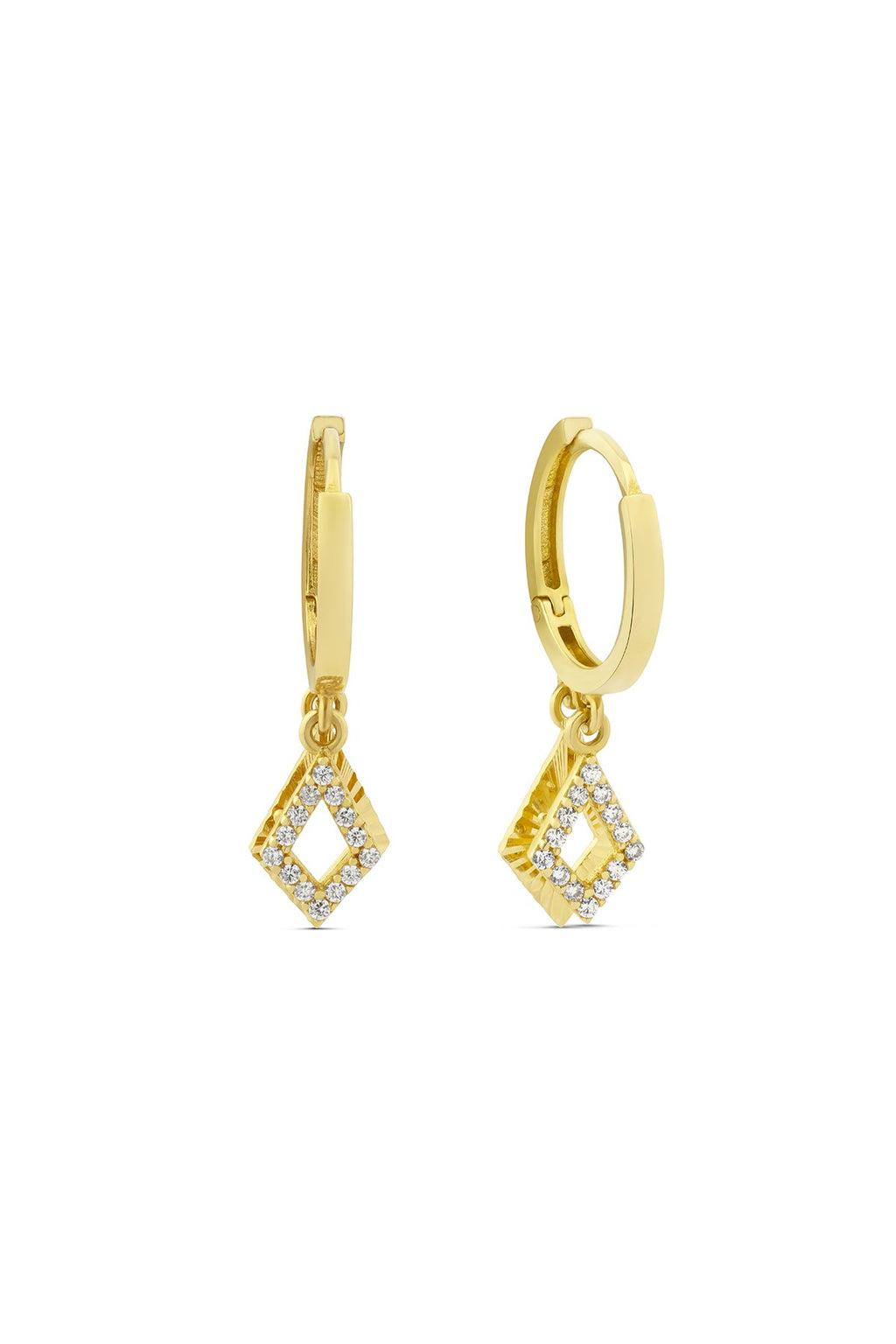 Stone-Set Rectangular Gold Earrings