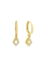 Stone-Set Rectangular Gold Earrings