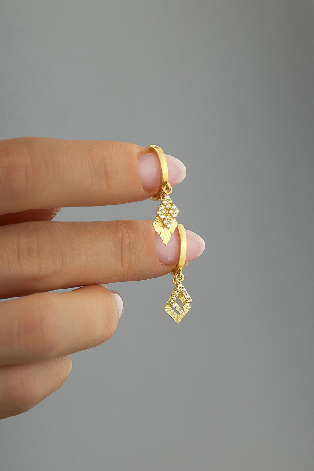 Stone-Set Rectangular Gold Earrings