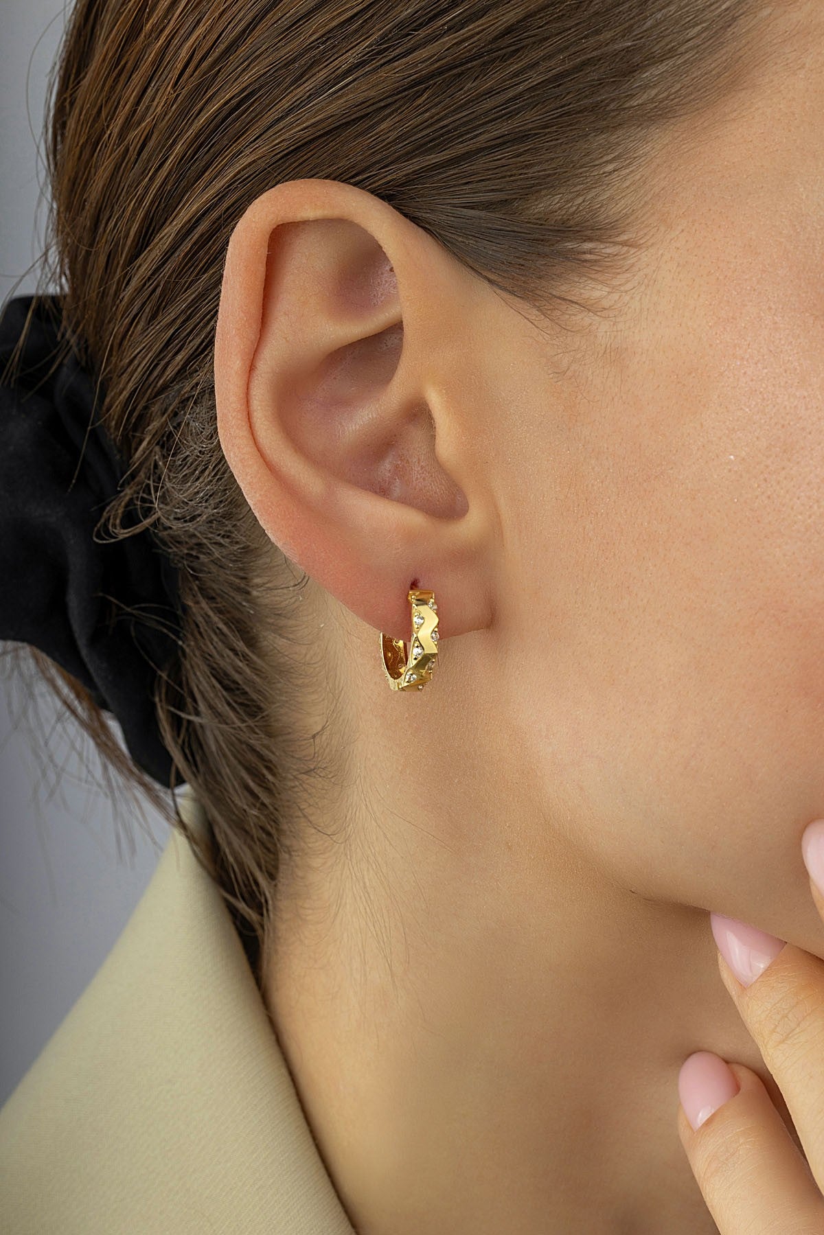 Modern Stone-Set 14K Gold Earrings