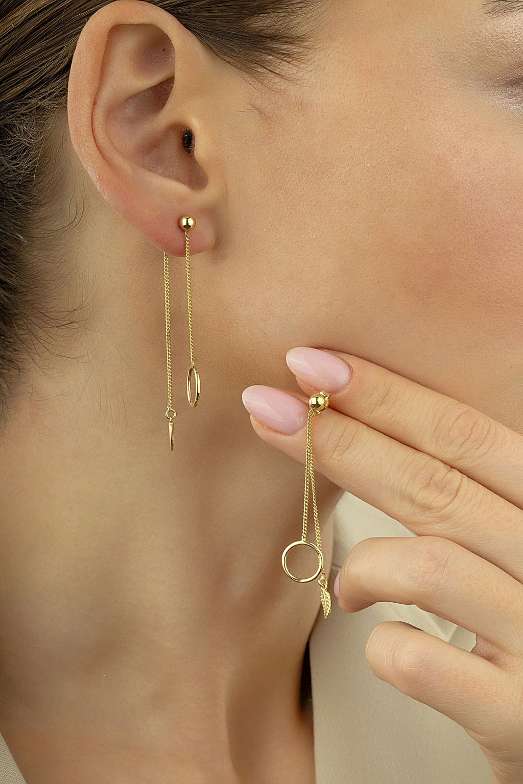 Dangle Leaf Motif Gold Earrings