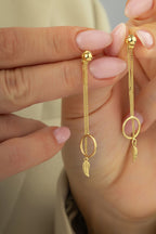 Dangle Leaf Motif Gold Earrings