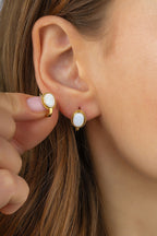 Large White Stone-Set Gold Earrings