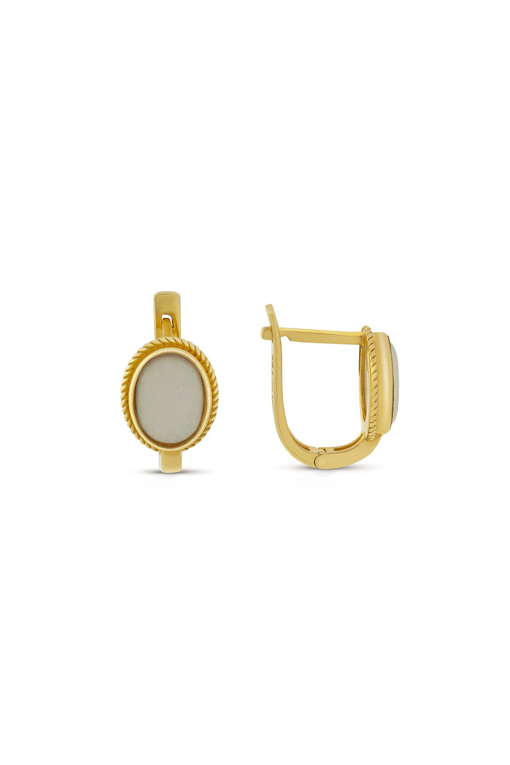 Large White Stone-Set Gold Earrings
