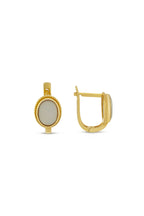 Large White Stone-Set Gold Earrings