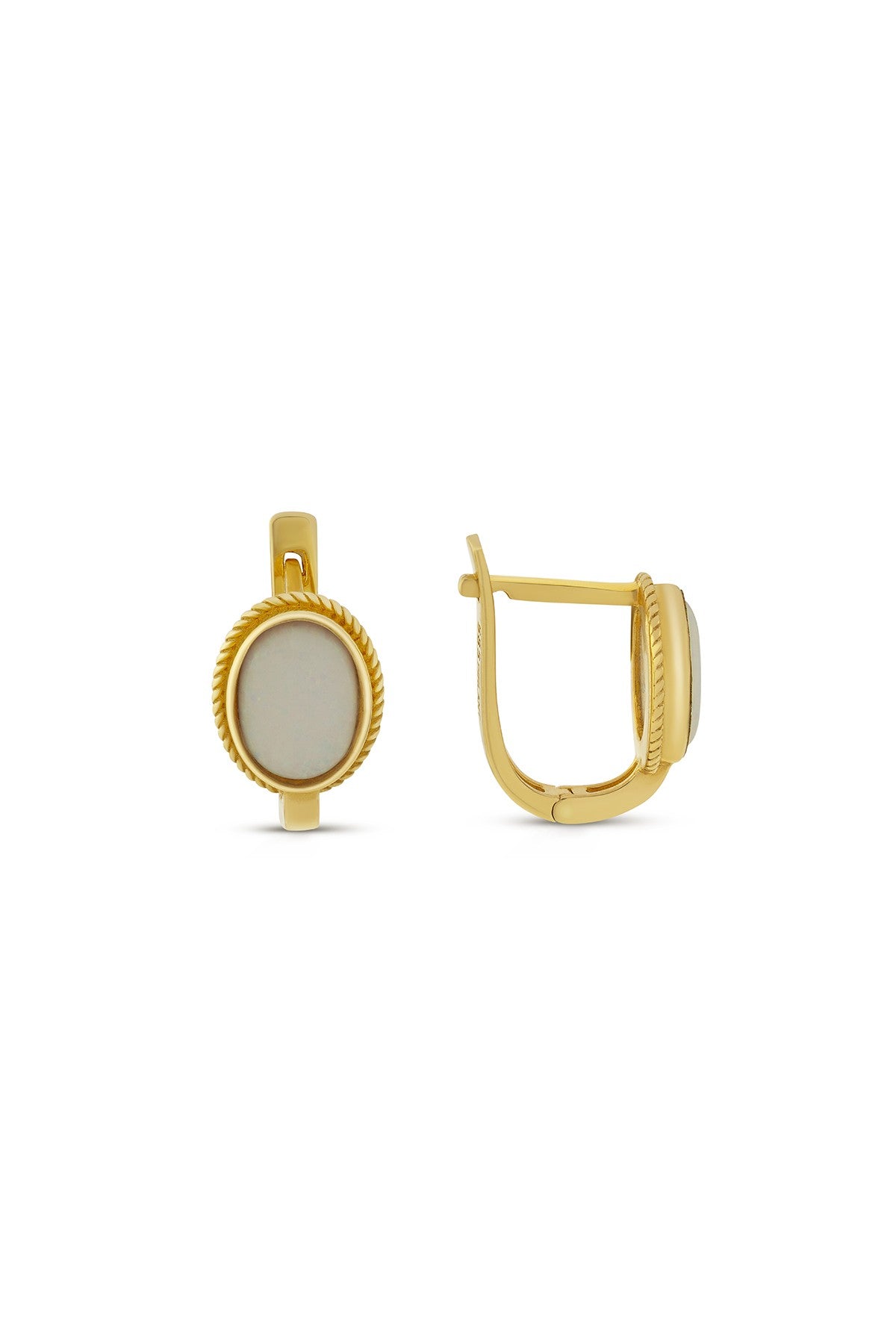 Large White Stone-Set Gold Earrings