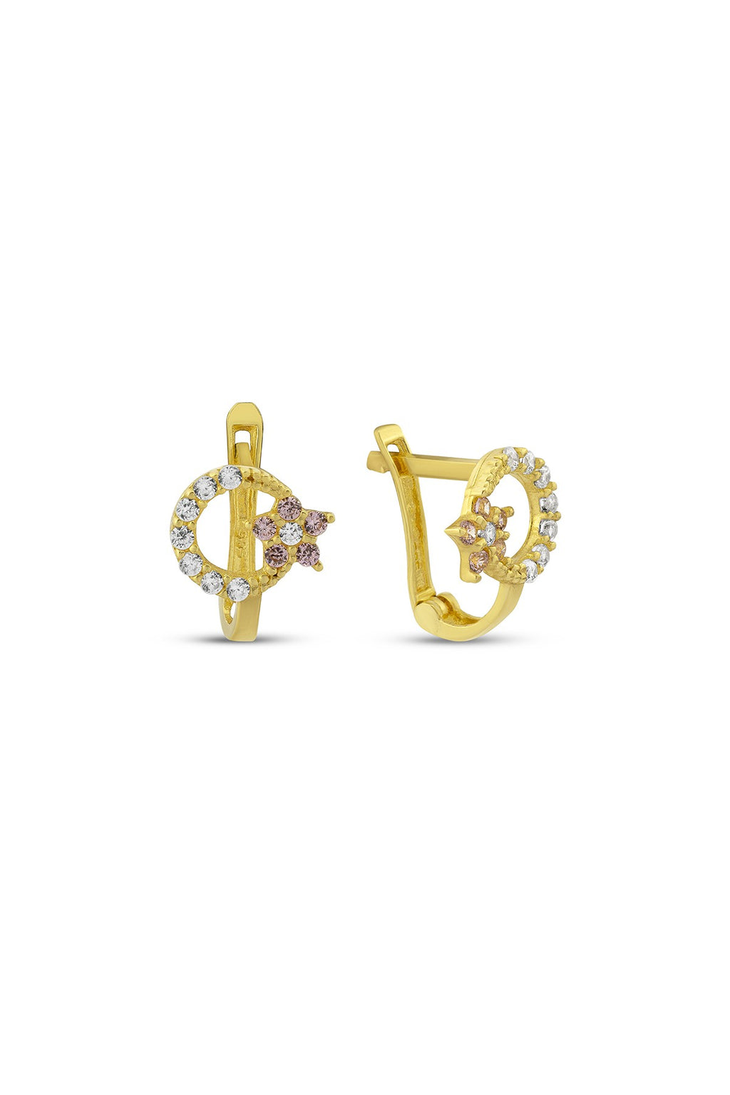Crescent & Star Stone-Set Gold Earrings