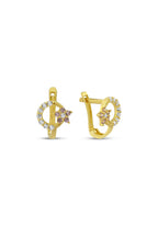 Crescent & Star Stone-Set Gold Earrings