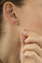Crescent & Star Stone-Set Gold Earrings